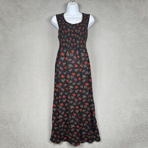 VTG White Stag Dress‎ Womens XL Black Maxi Autumn Smocked Flowy Teacher Office